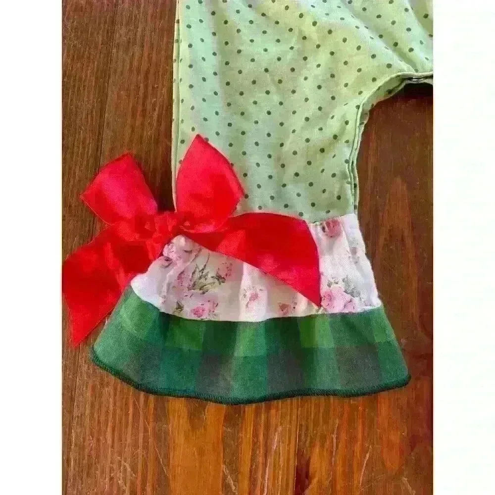 Little Girl's Christmas Ruffled Green Romper Christmas Tree One Piece,6/12 month